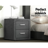 Bedside Tables: Artiss 2X Bedside Table 2 Drawers Side Table Fabric - CADEN Grey