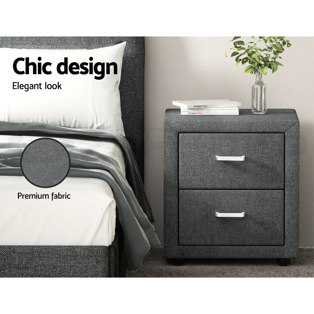 Bedside Tables: Artiss 2X Bedside Table 2 Drawers Side Table Fabric - CADEN Grey