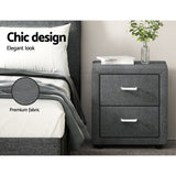 Bedside Tables: Artiss 2X Bedside Table 2 Drawers Side Table Fabric - CADEN Grey