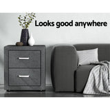 Bedside Tables: Artiss 2X Bedside Table 2 Drawers Side Table Fabric - CADEN Grey
