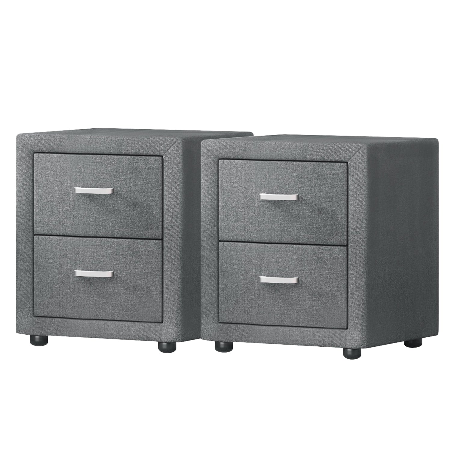 Bedside Tables: Artiss 2X Bedside Table 2 Drawers Side Table Fabric - CADEN Grey