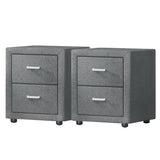 Bedside Tables: Artiss 2X Bedside Table 2 Drawers Side Table Fabric - CADEN Grey