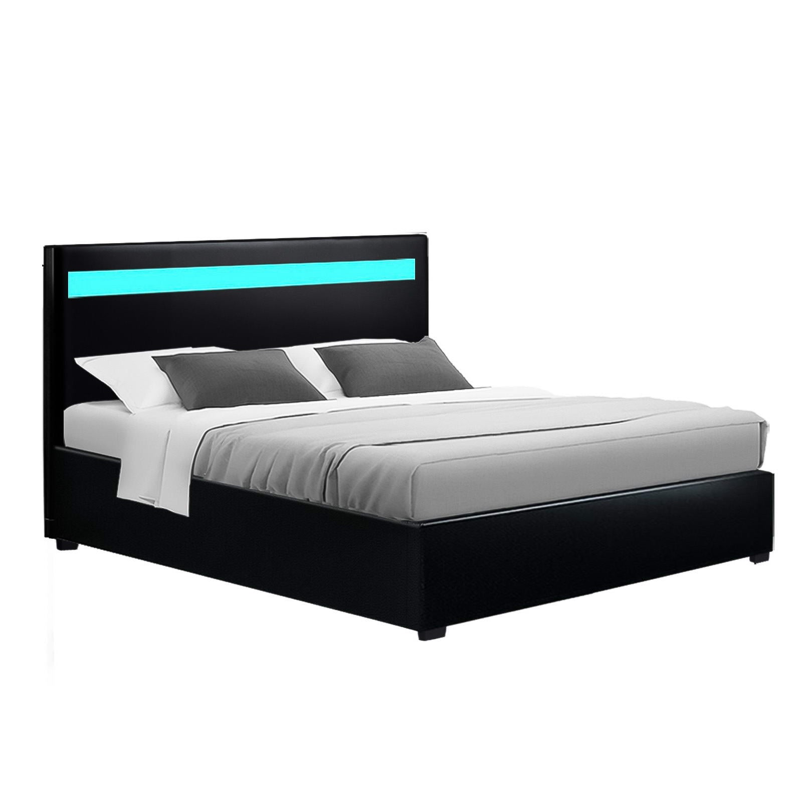 Beds & Bed Frames: Artiss Bed Frame Double Size LED Gas Lift Black COLE