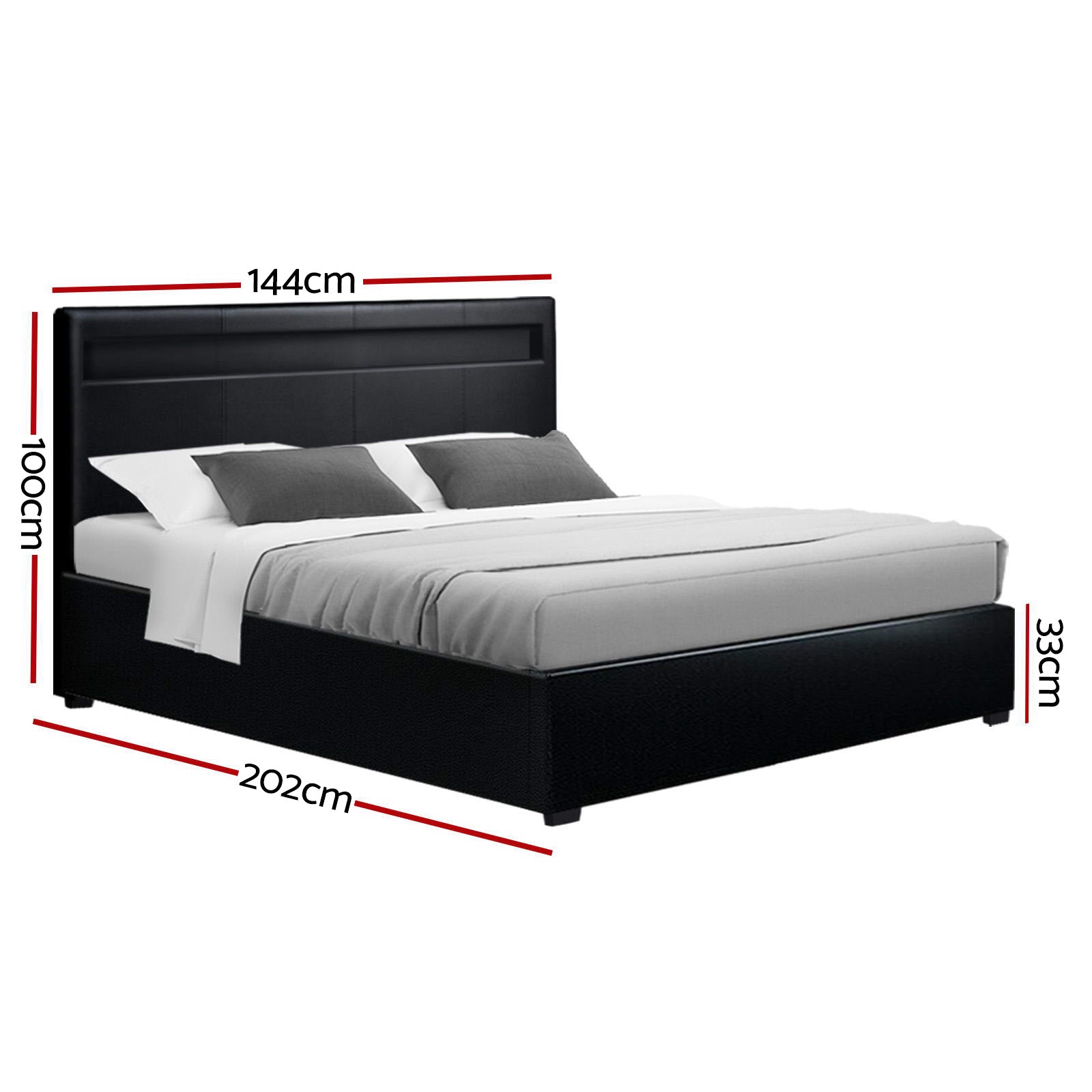 Beds & Bed Frames: Artiss Bed Frame Double Size LED Gas Lift Black COLE