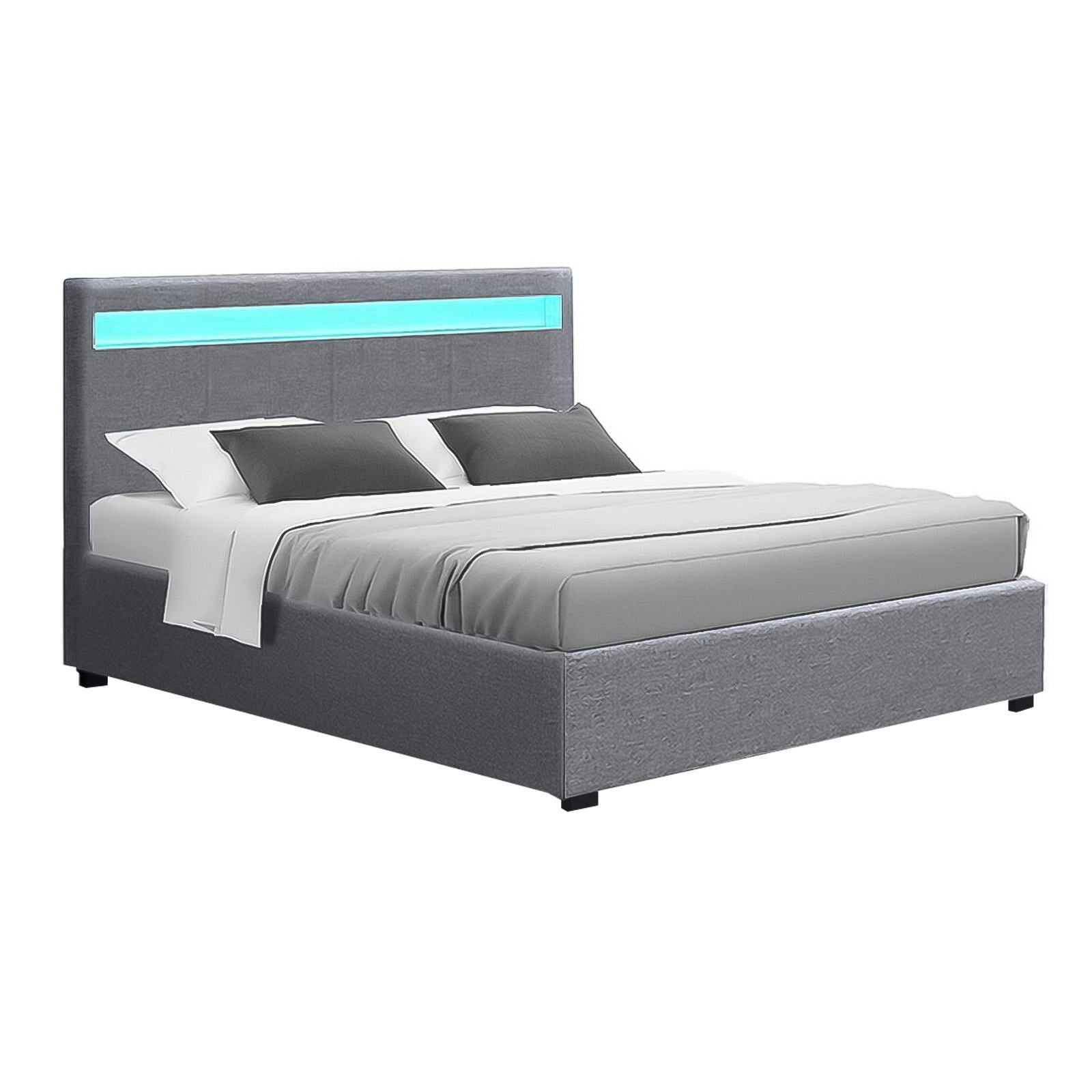 Beds & Bed Frames: Artiss Bed Frame Double Size LED Gas Lift Grey COLE