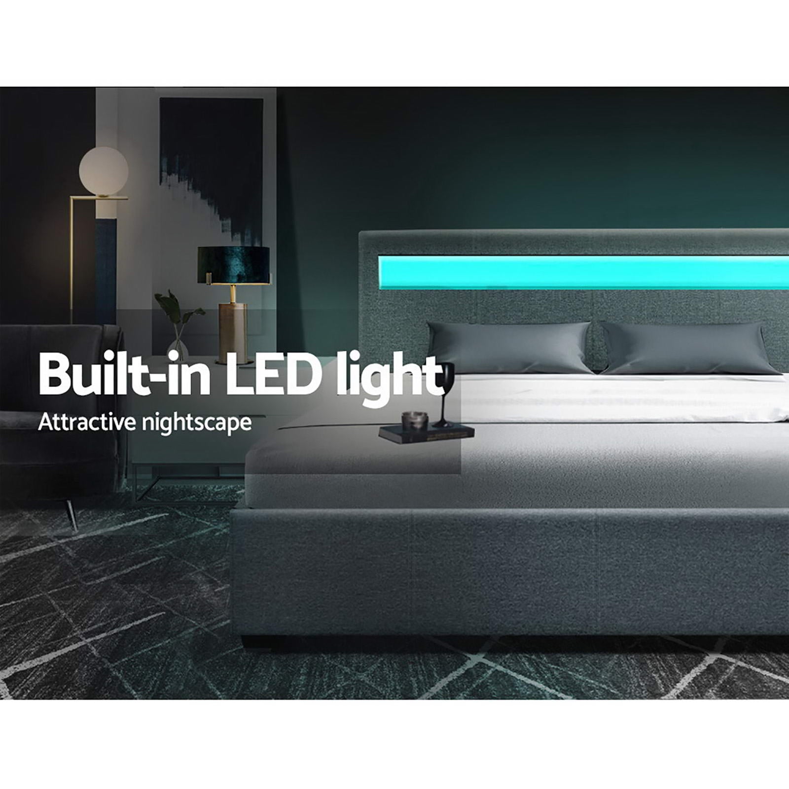 Beds & Bed Frames: Artiss Bed Frame Double Size LED Gas Lift Grey COLE