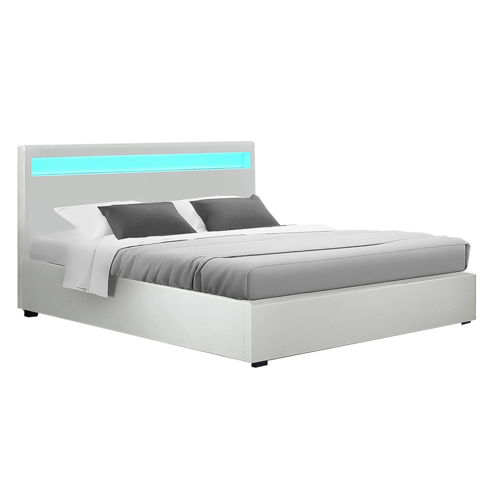 Beds & Bed Frames: Artiss Bed Frame Double Size LED Gas Lift White COLE