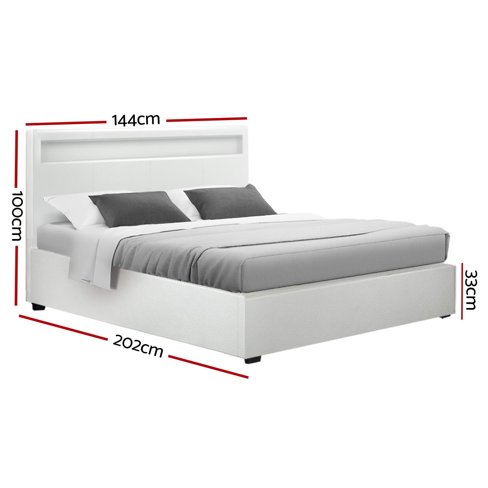 Beds & Bed Frames: Artiss Bed Frame Double Size LED Gas Lift White COLE