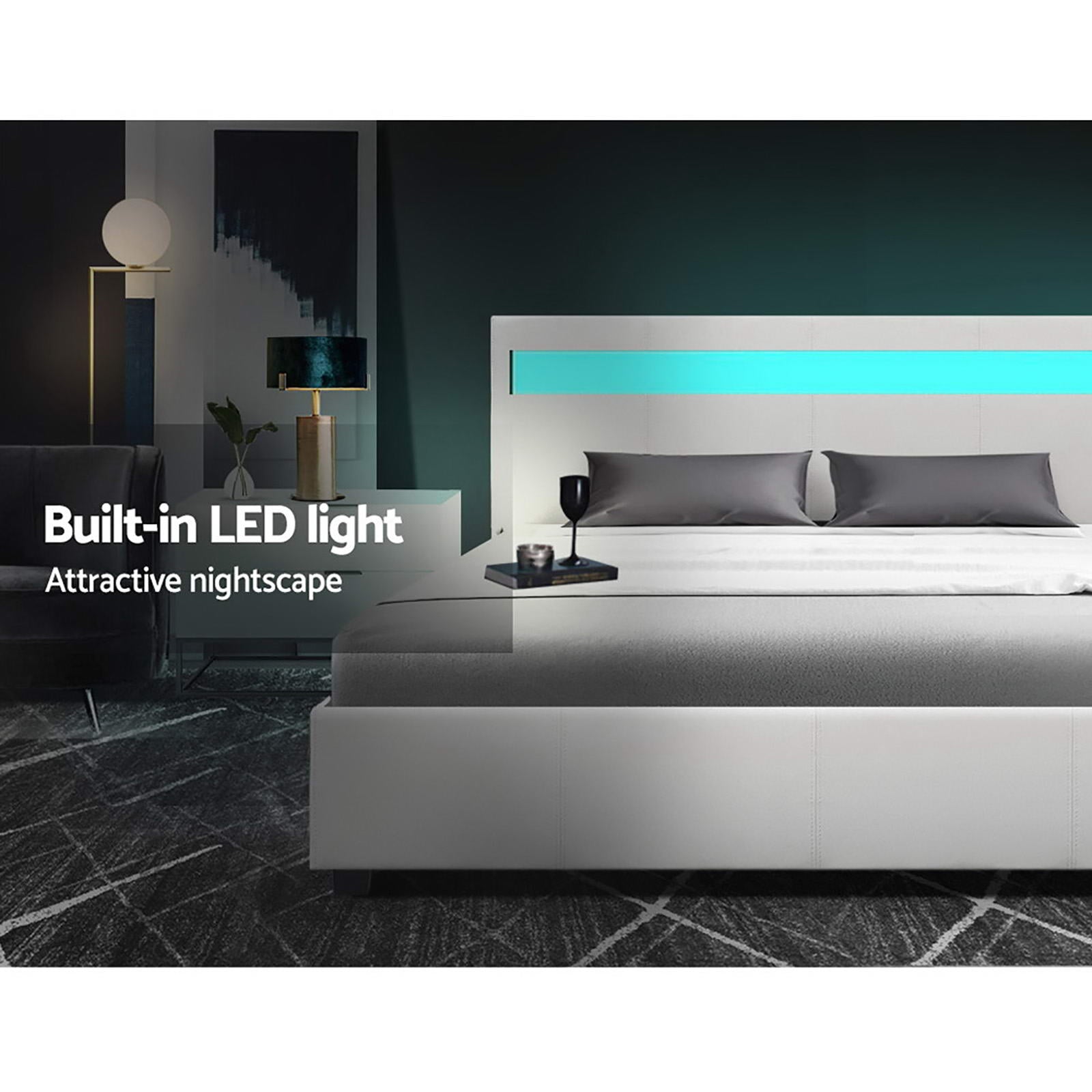 Beds & Bed Frames: Artiss Bed Frame Double Size LED Gas Lift White COLE