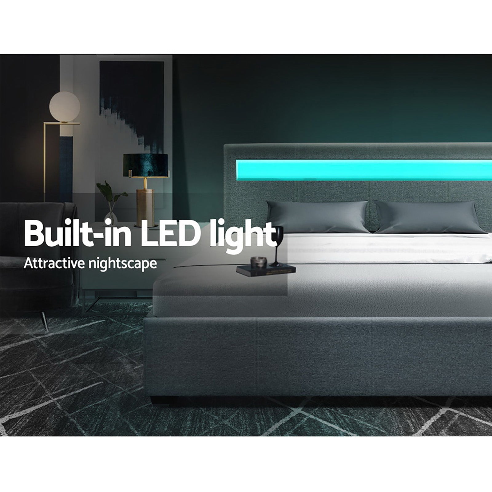 Beds & Bed Frames: Artiss Bed Frame Queen Size LED Gas Lift Grey COLE