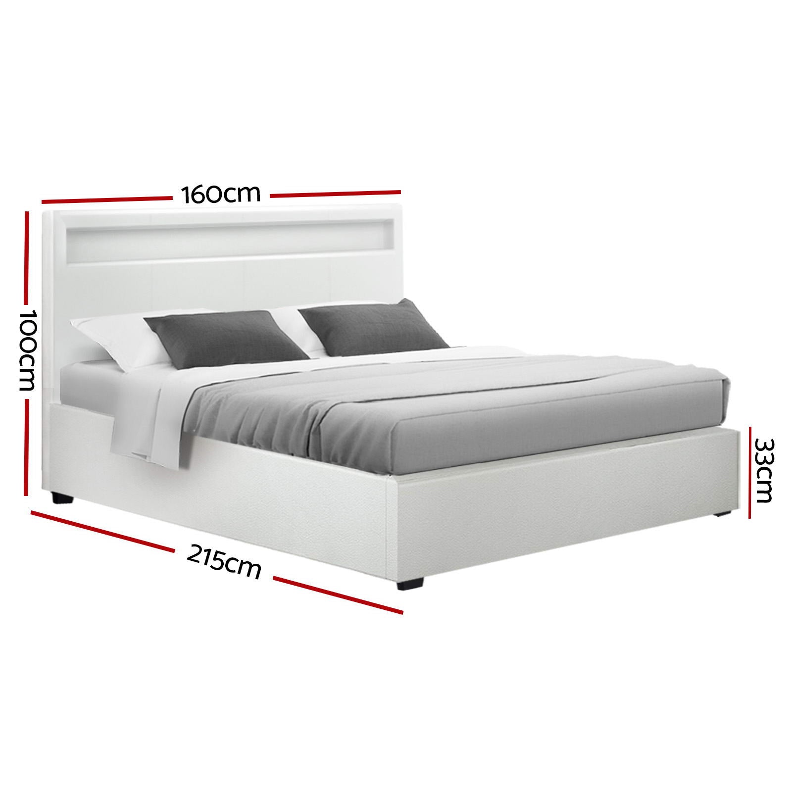 Beds & Bed Frames: Artiss Bed Frame Queen Size LED Gas Lift White COLE