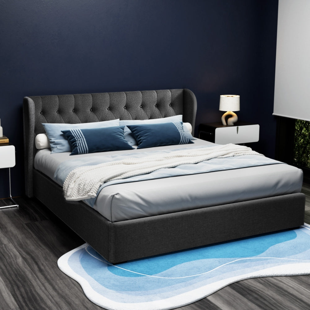 Beds & Bed Frames: Artiss Bed Frame King Size Gas Lift Charcoal ISSA