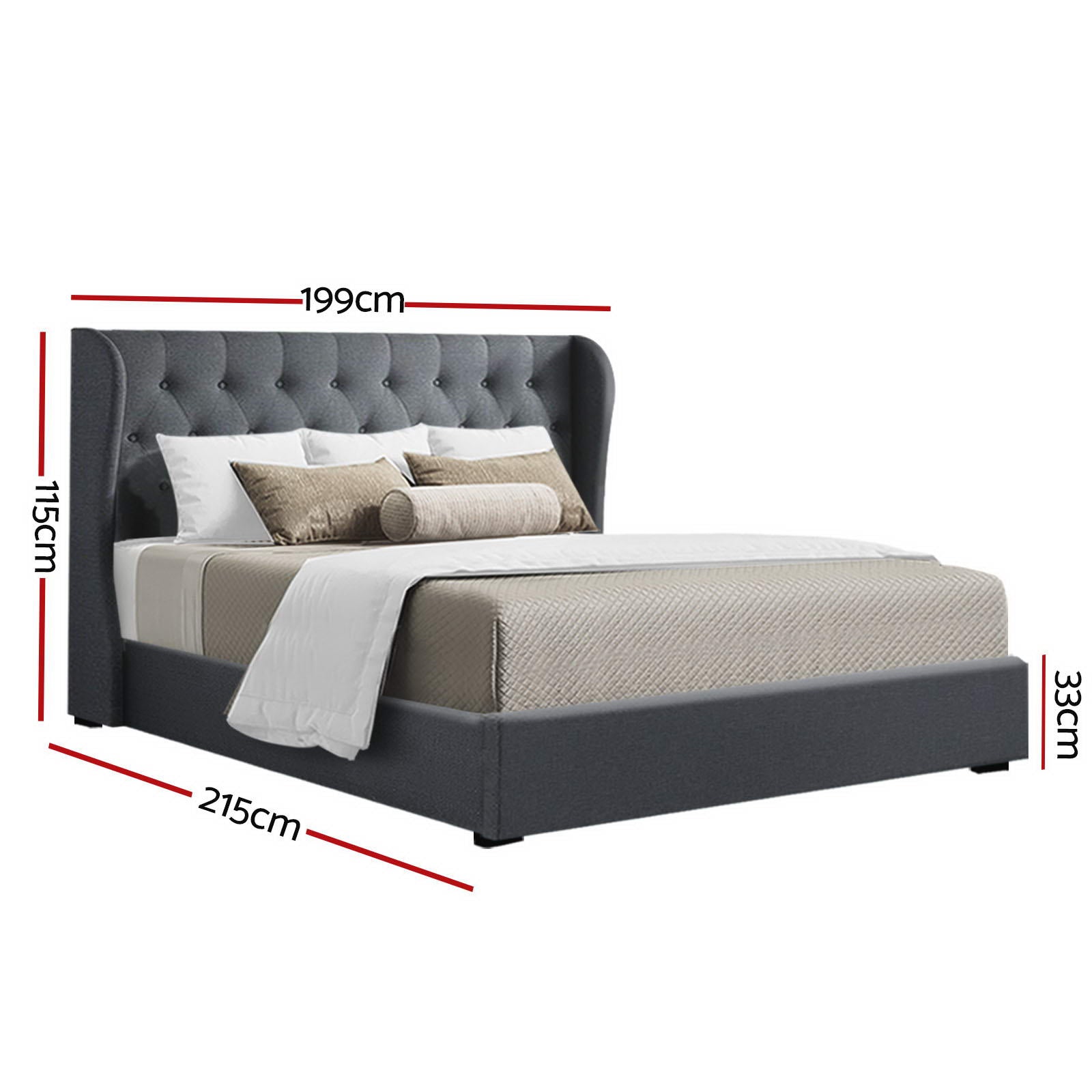 Beds & Bed Frames: Artiss Bed Frame King Size Gas Lift Charcoal ISSA