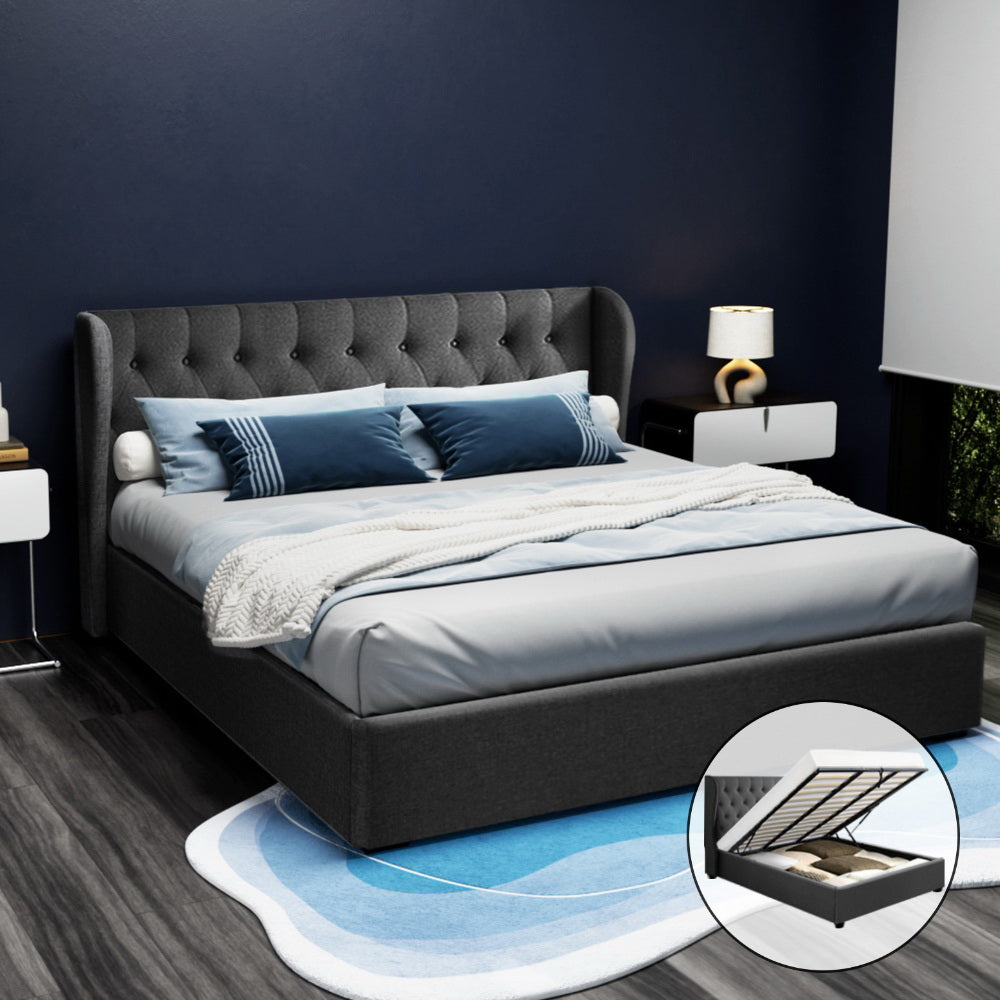 Beds & Bed Frames: Artiss Bed Frame King Size Gas Lift Charcoal ISSA