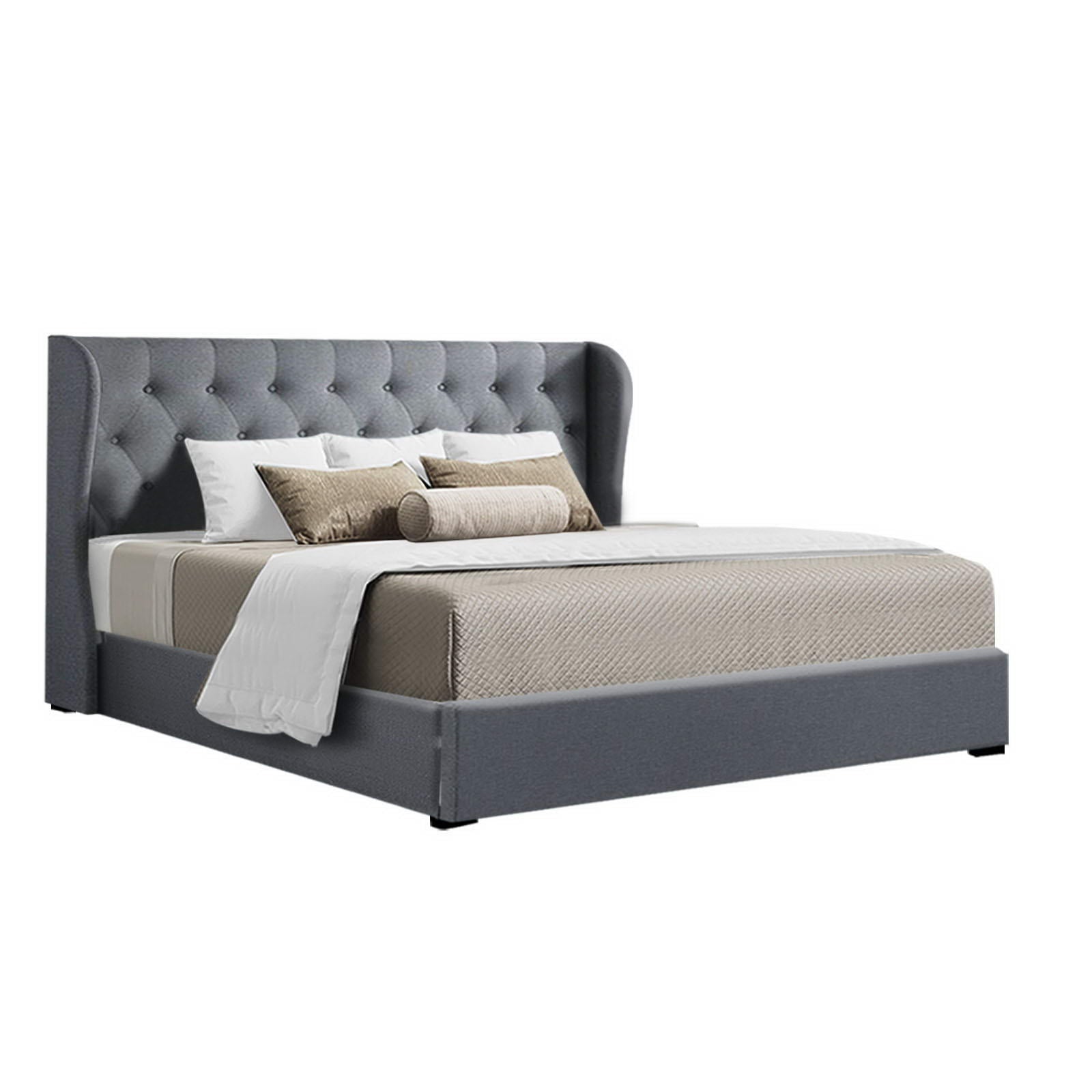 Beds & Bed Frames: Artiss Bed Frame King Size Gas Lift Grey ISSA