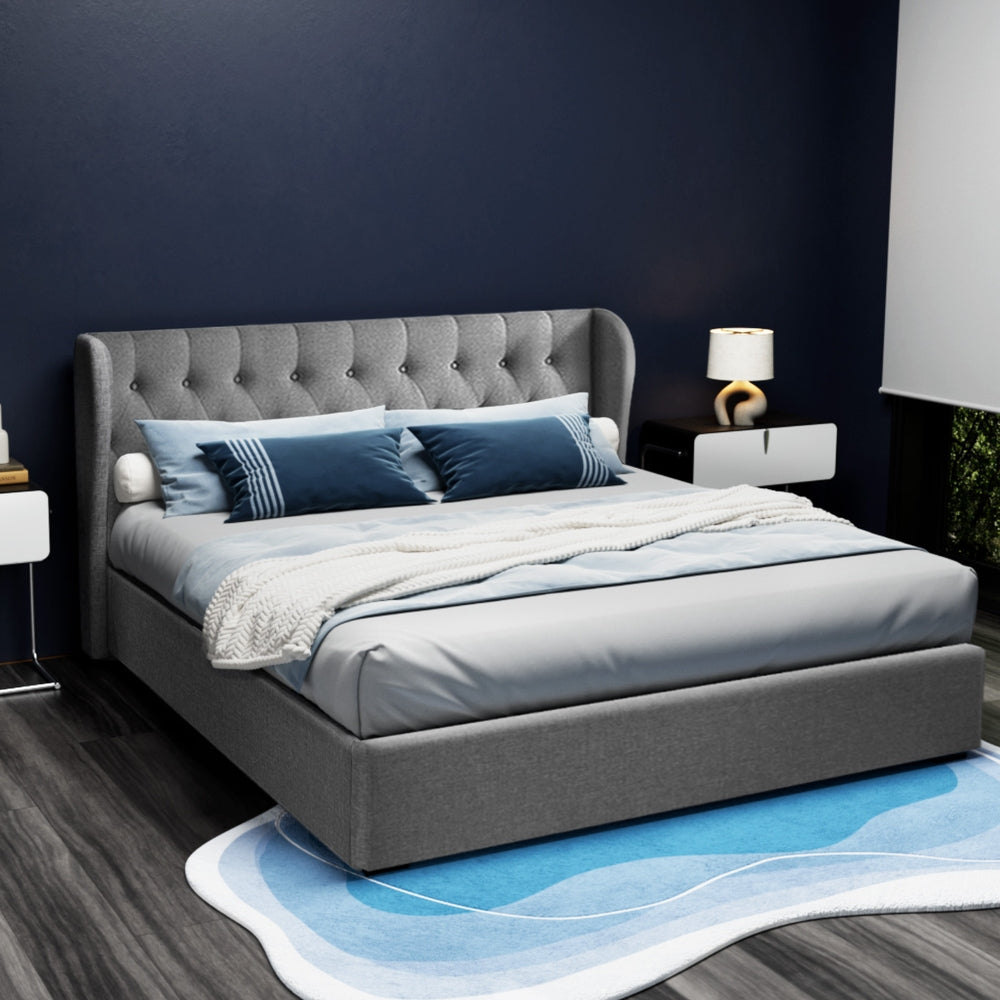Beds & Bed Frames: Artiss Bed Frame King Size Gas Lift Grey ISSA