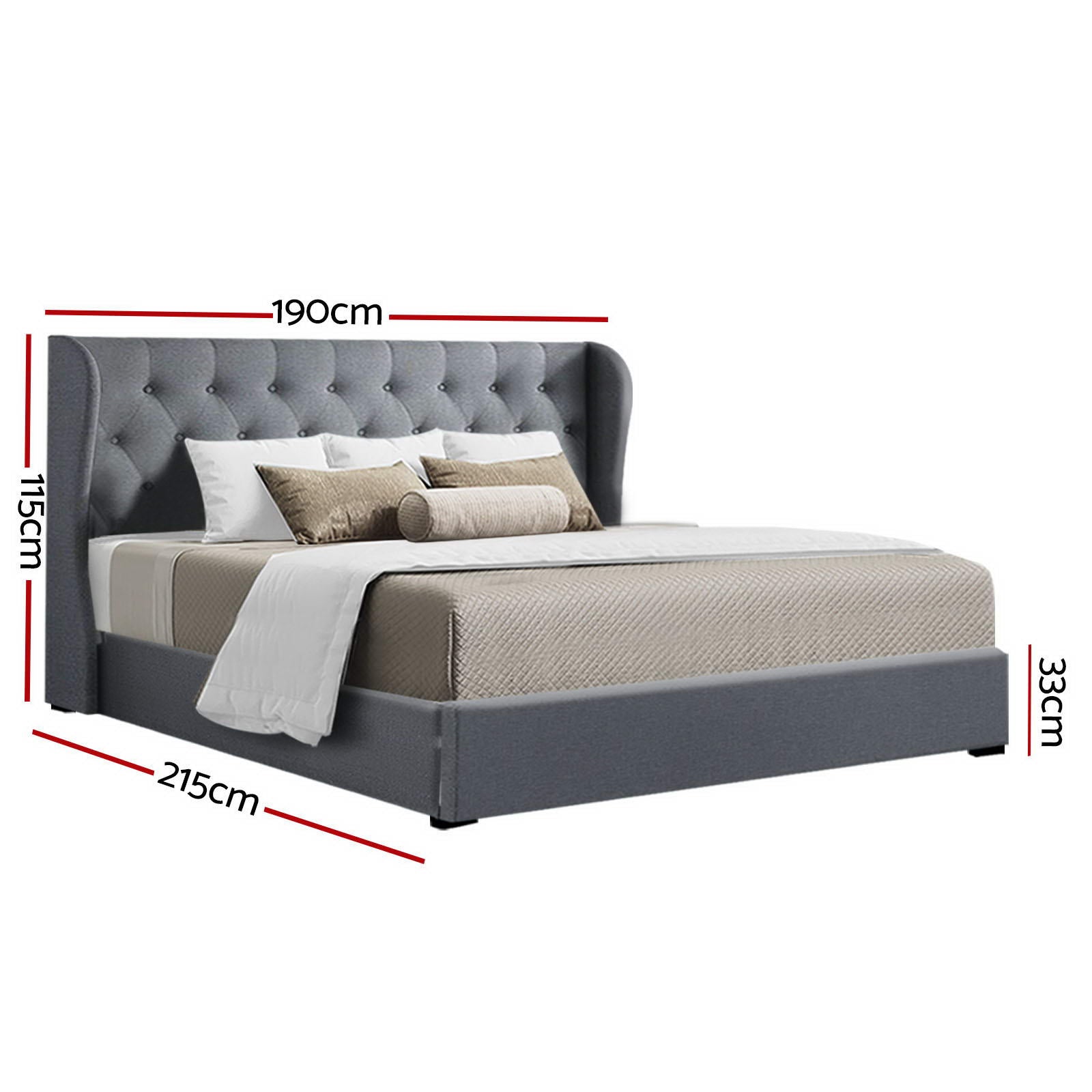 Beds & Bed Frames: Artiss Bed Frame King Size Gas Lift Grey ISSA