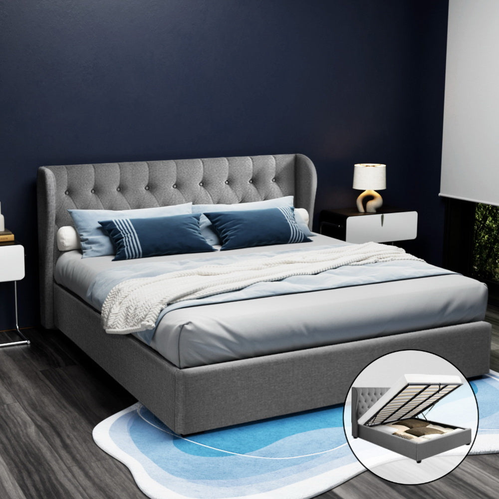 Beds & Bed Frames: Artiss Bed Frame King Size Gas Lift Grey ISSA