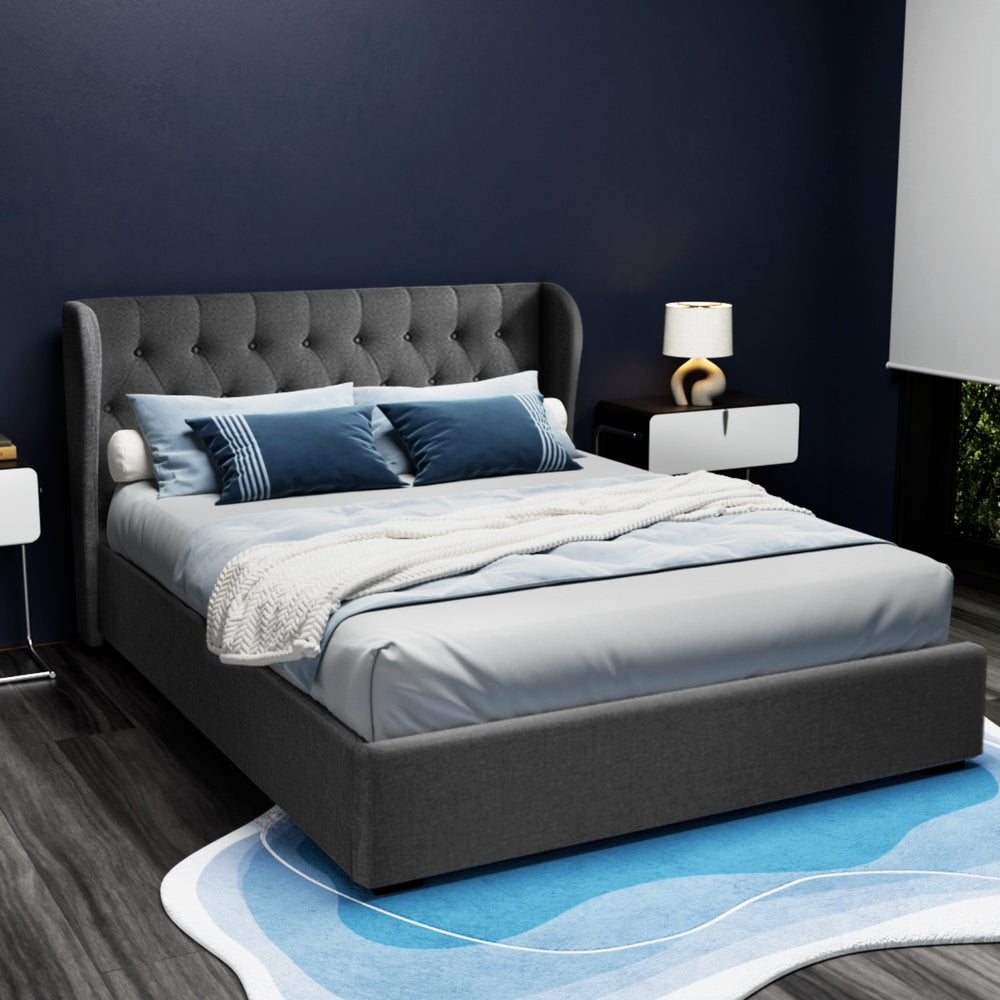 Beds & Bed Frames: Artiss Bed Frame Queen Size Gas Lift Charcoal ISSA