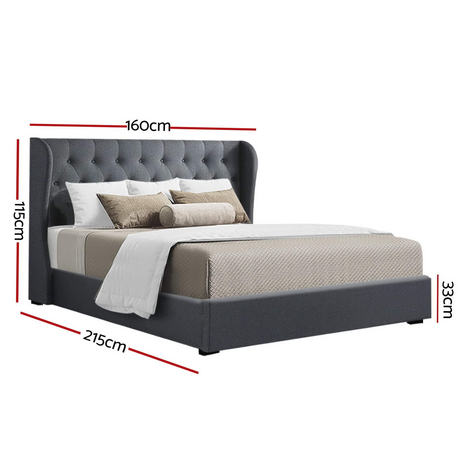 Beds & Bed Frames: Artiss Bed Frame Queen Size Gas Lift Charcoal ISSA