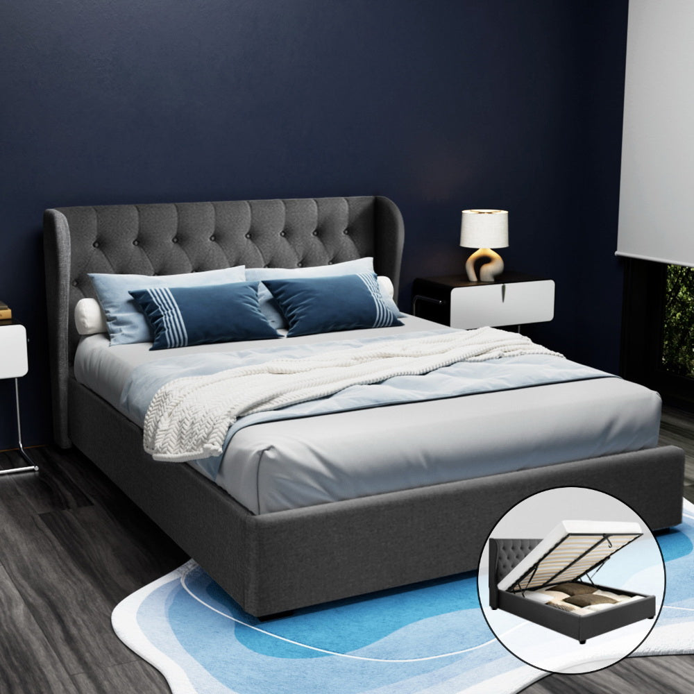 Beds & Bed Frames: Artiss Bed Frame Queen Size Gas Lift Charcoal ISSA
