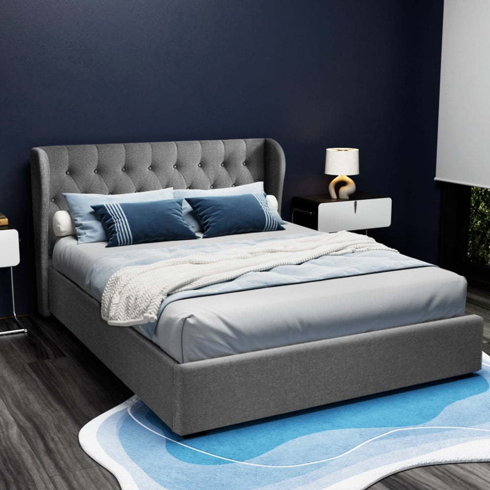 Beds & Bed Frames: Artiss Bed Frame Queen Size Gas Lift Grey ISSA