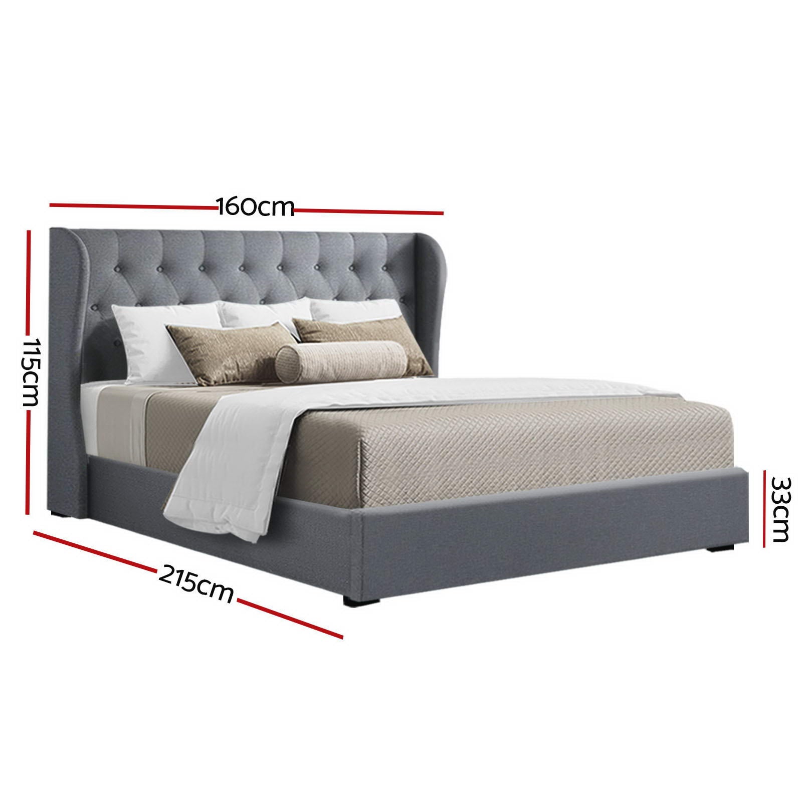 Beds & Bed Frames: Artiss Bed Frame Queen Size Gas Lift Grey ISSA
