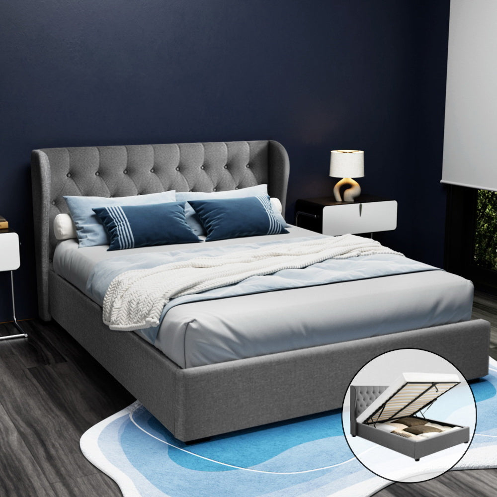 Beds & Bed Frames: Artiss Bed Frame Queen Size Gas Lift Grey ISSA