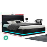 Artiss Bed Frame Double Size LED Gas Lift Black LUMI