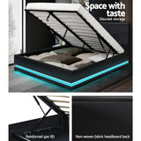 Artiss Bed Frame Double Size LED Gas Lift Black LUMI