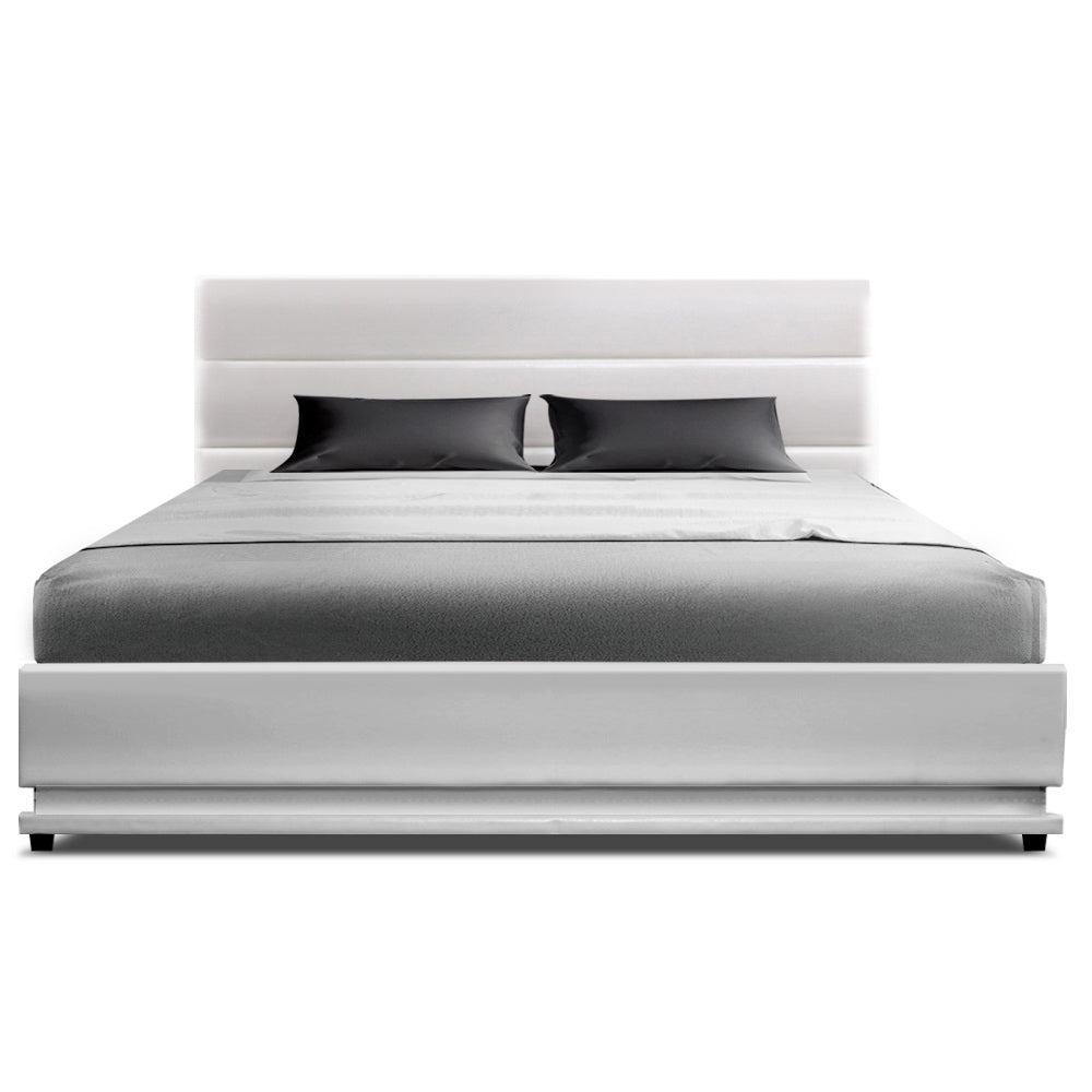 Beds & Bed Frames: Artiss Bed Frame Double Size LED Gas Lift White LUMI