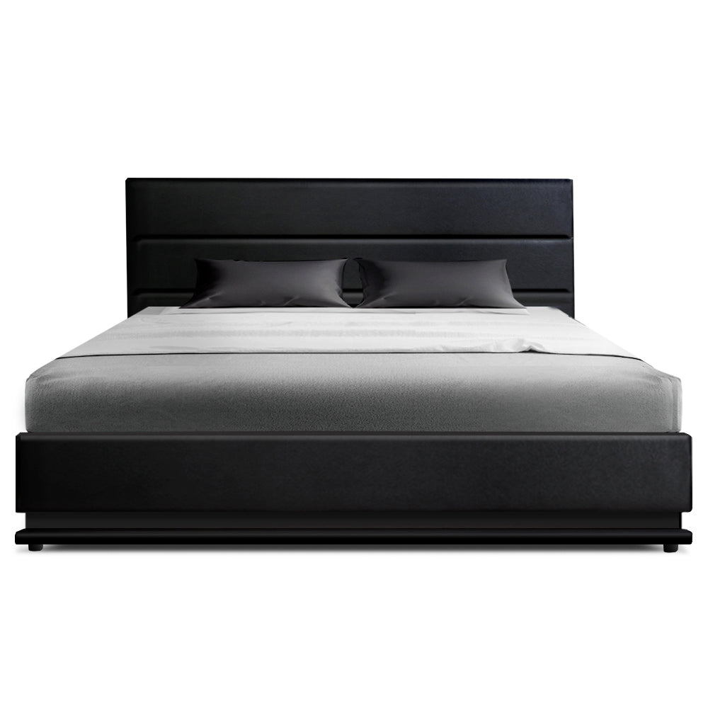 Beds & Bed Frames: Artiss Bed Frame King Size LED Gas Lift Black LUMI