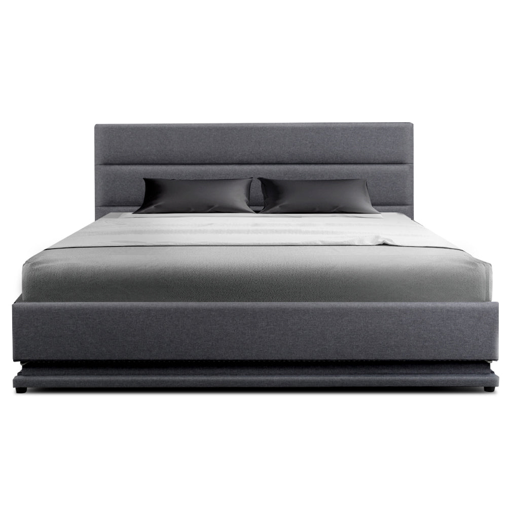Beds & Bed Frames: Artiss Bed Frame Queen Size LED Gas Lift Grey LUMI