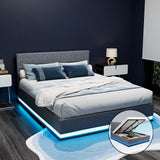 Artiss Bed Frame Queen Size LED Gas Lift Grey LUMI