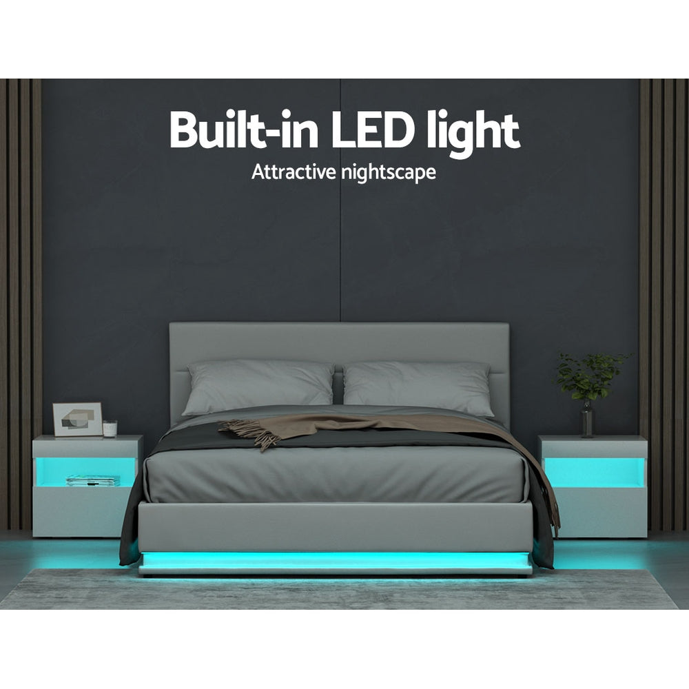 Beds & Bed Frames: Artiss Bed Frame Queen Size LED Gas Lift White LUMI