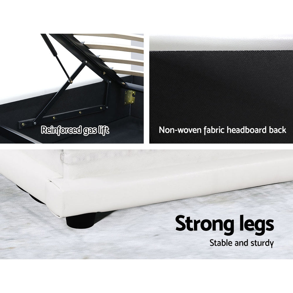 Beds & Bed Frames: Artiss Bed Frame Queen Size LED Gas Lift White LUMI