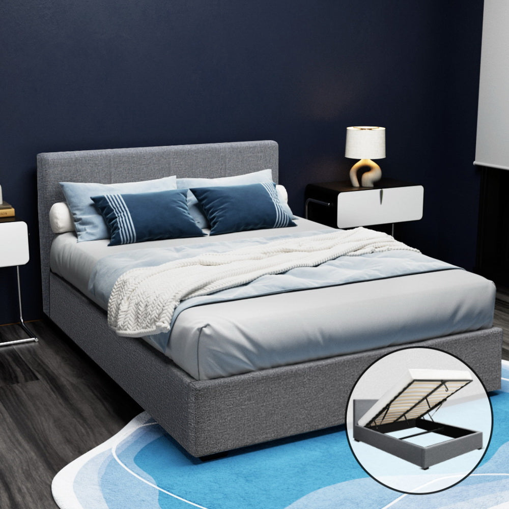 Beds & Bed Frames: Artiss Bed Frame Double Size Gas Lift Grey NINO