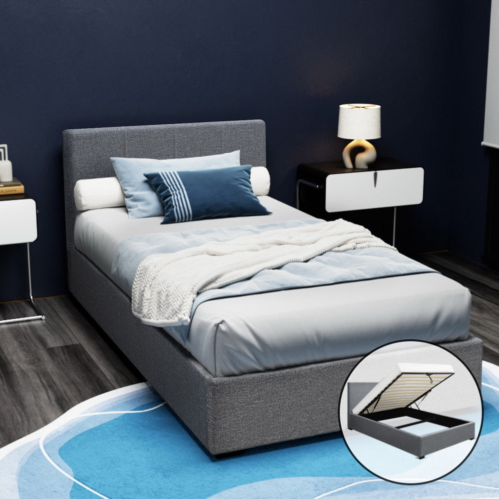 Beds & Bed Frames: Artiss Bed Frame King Single Size Gas Lift Grey NINO