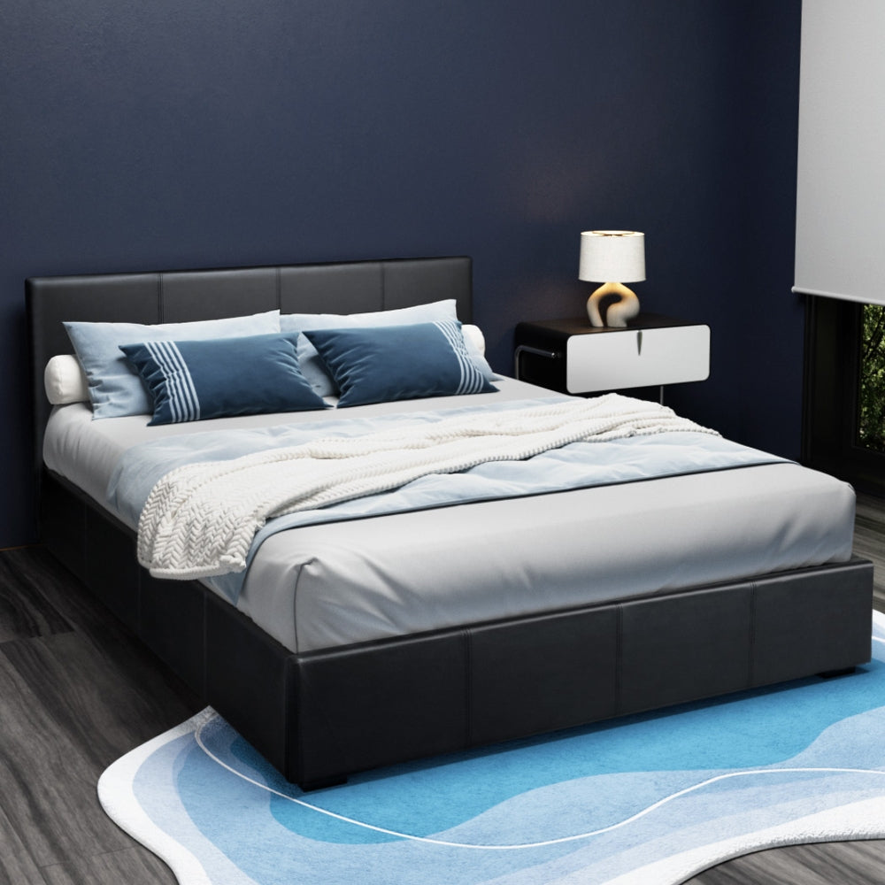 Beds & Bed Frames: Artiss Bed Frame Queen Size Gas Lift Black NINO