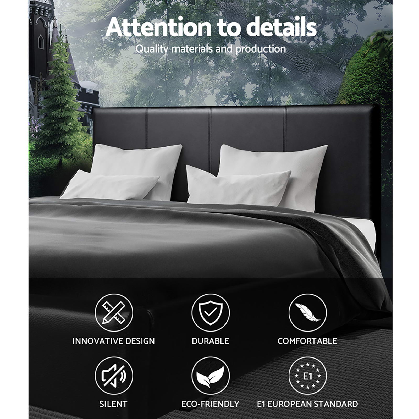 Beds & Bed Frames: Artiss Bed Frame Queen Size Gas Lift Black NINO