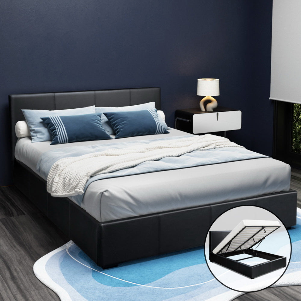 Beds & Bed Frames: Artiss Bed Frame Queen Size Gas Lift Black NINO