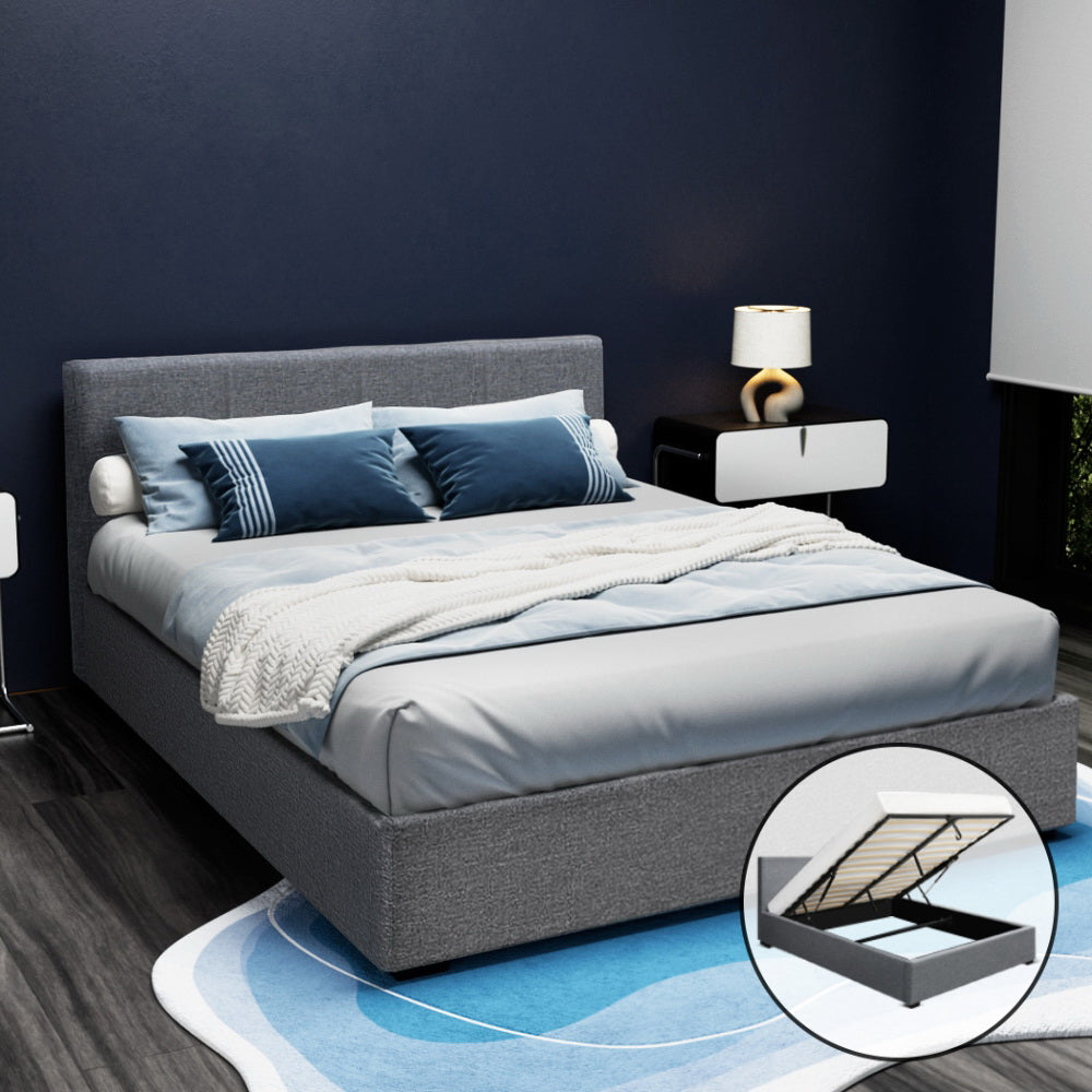 Beds & Bed Frames: Artiss Bed Frame Queen Size Gas Lift Grey NINO