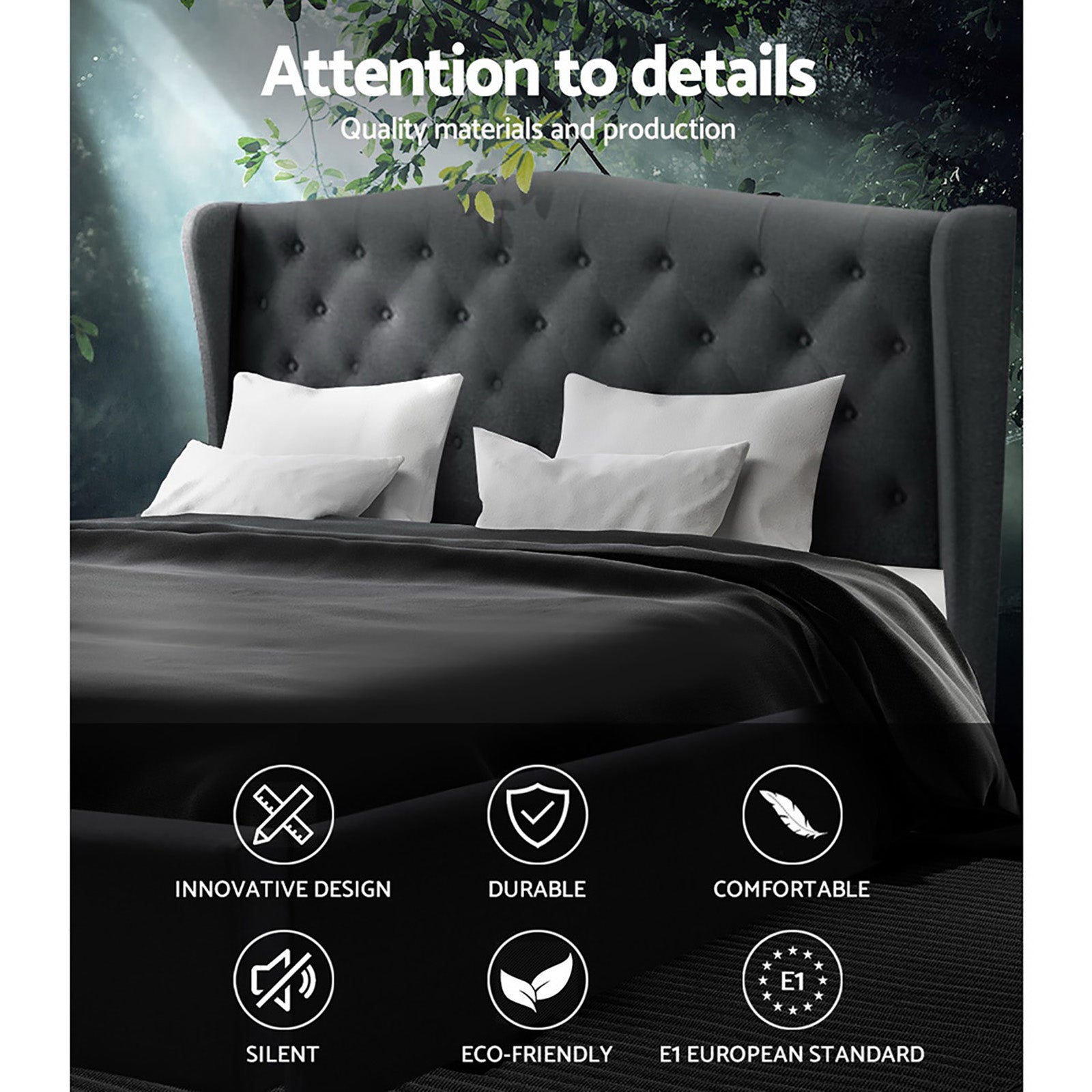 Beds & Bed Frames: Artiss Bed Frame King Size Charcoal PIER