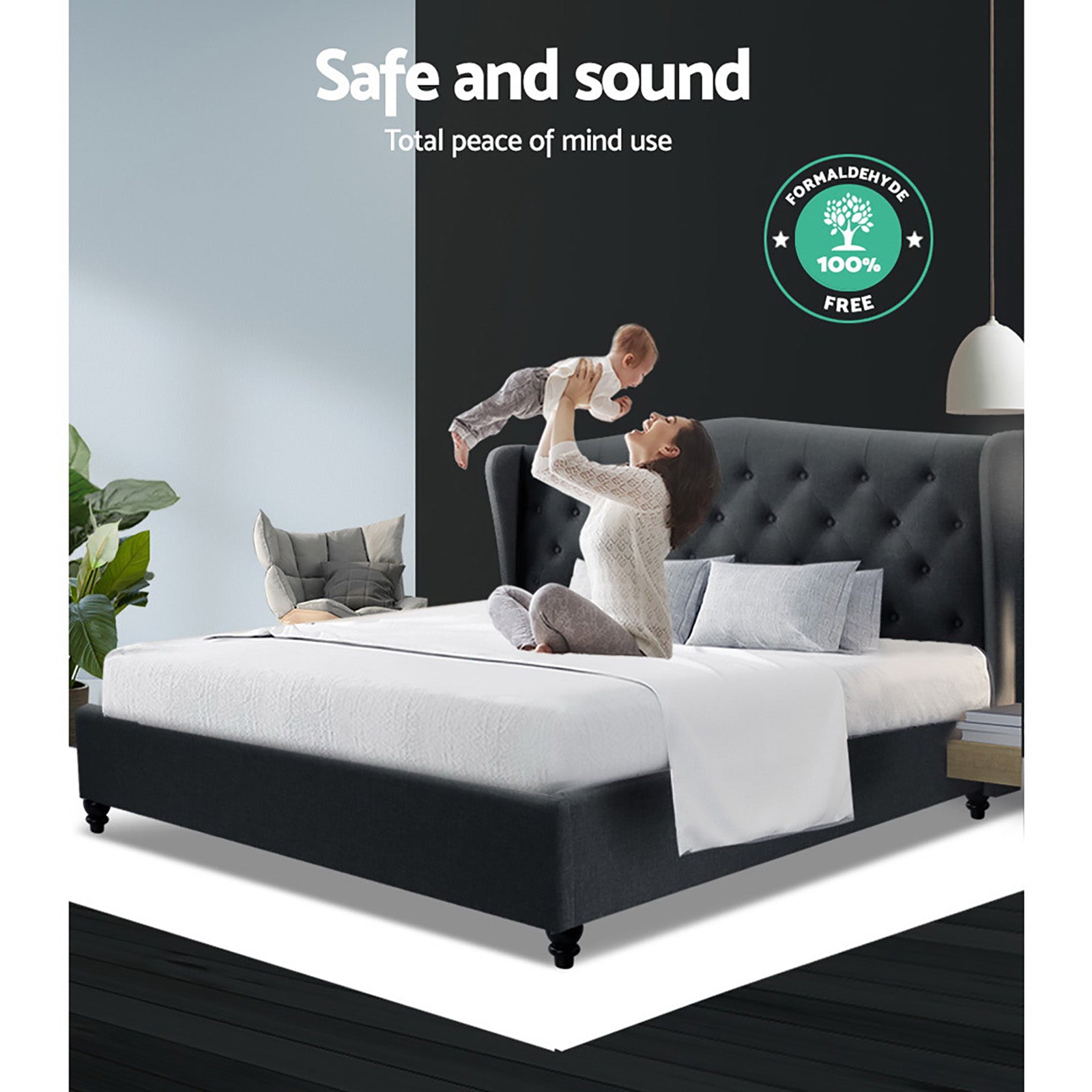 Beds & Bed Frames: Artiss Bed Frame King Size Charcoal PIER
