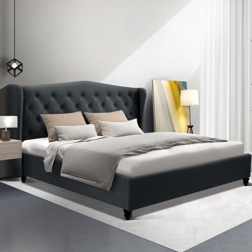 Beds & Bed Frames: Artiss Bed Frame King Size Charcoal PIER