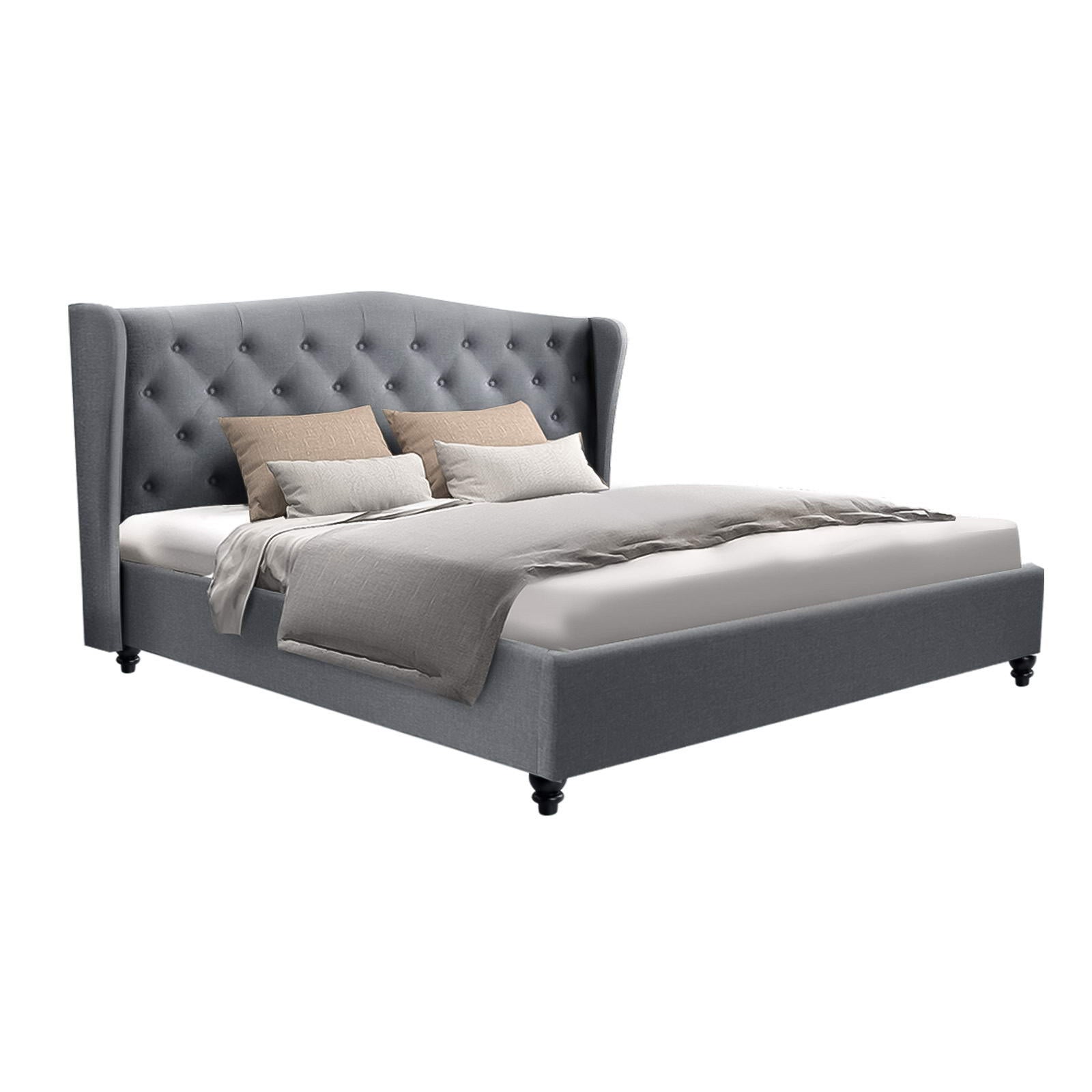 Beds & Bed Frames: Artiss Bed Frame King Size Grey PIER