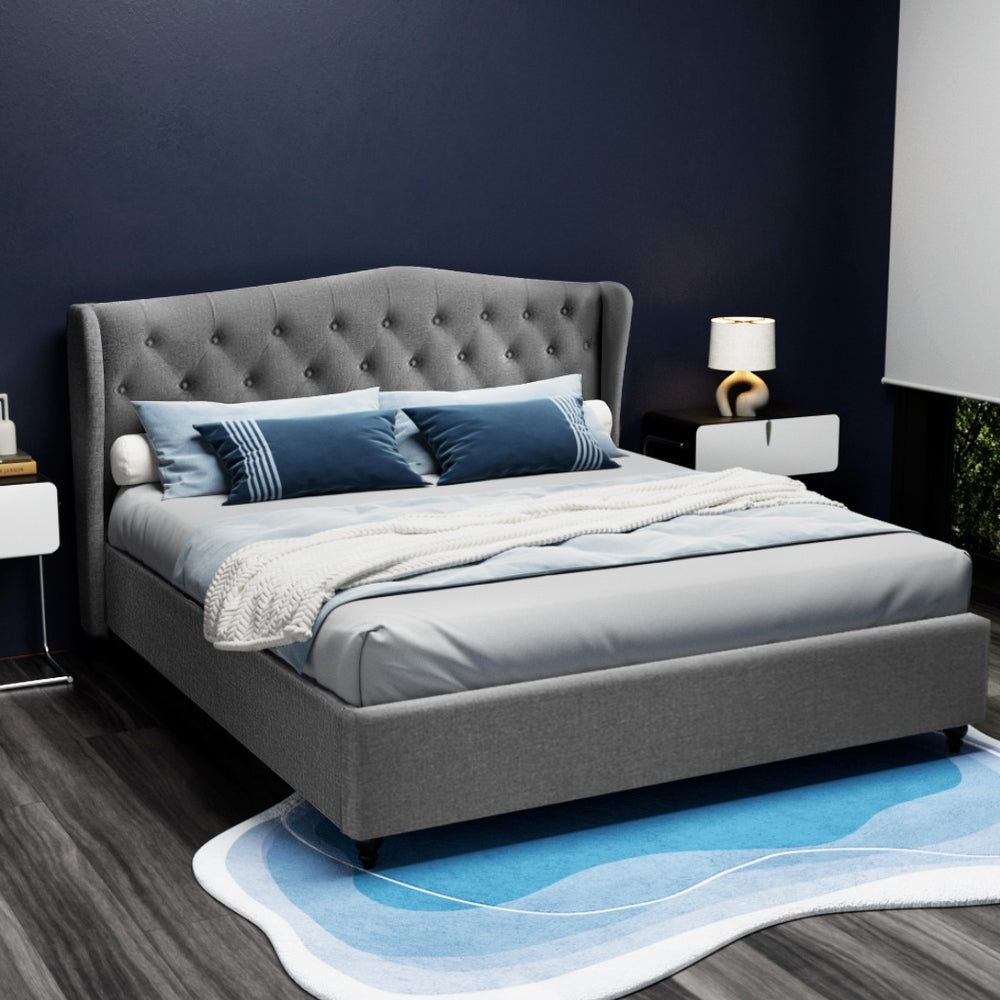 Beds & Bed Frames: Artiss Bed Frame King Size Grey PIER