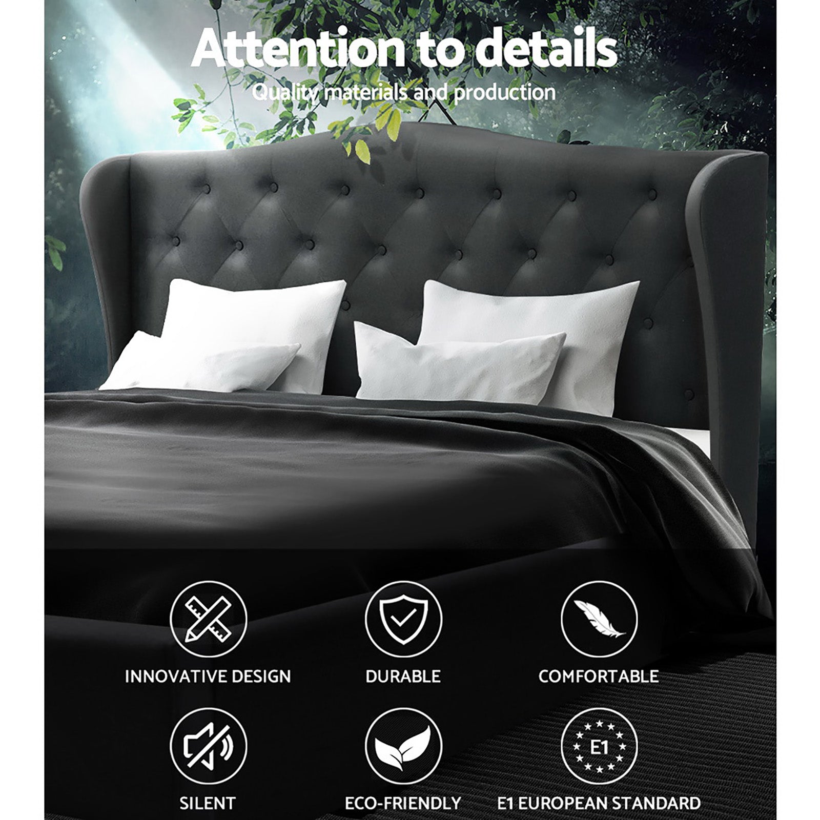 Beds & Bed Frames: Artiss Bed Frame Queen Size Charcoal PIER