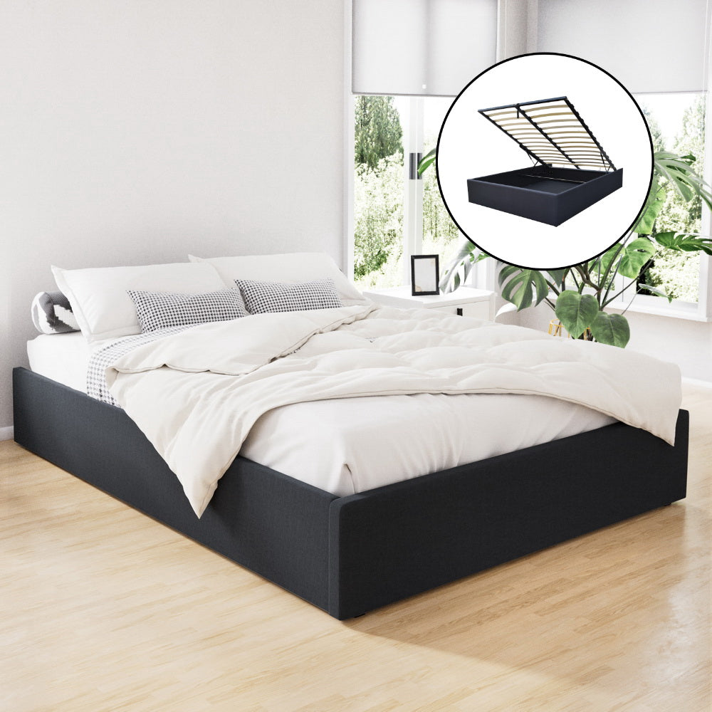 Beds & Bed Frames: Artiss Bed Frame Double Size Gas Lift Base Charcoal TOKI