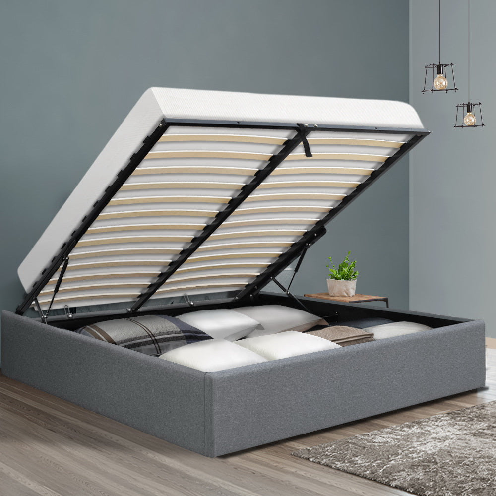 Beds & Bed Frames: Artiss Bed Frame Double Size Gas Lift Base Grey TOKI